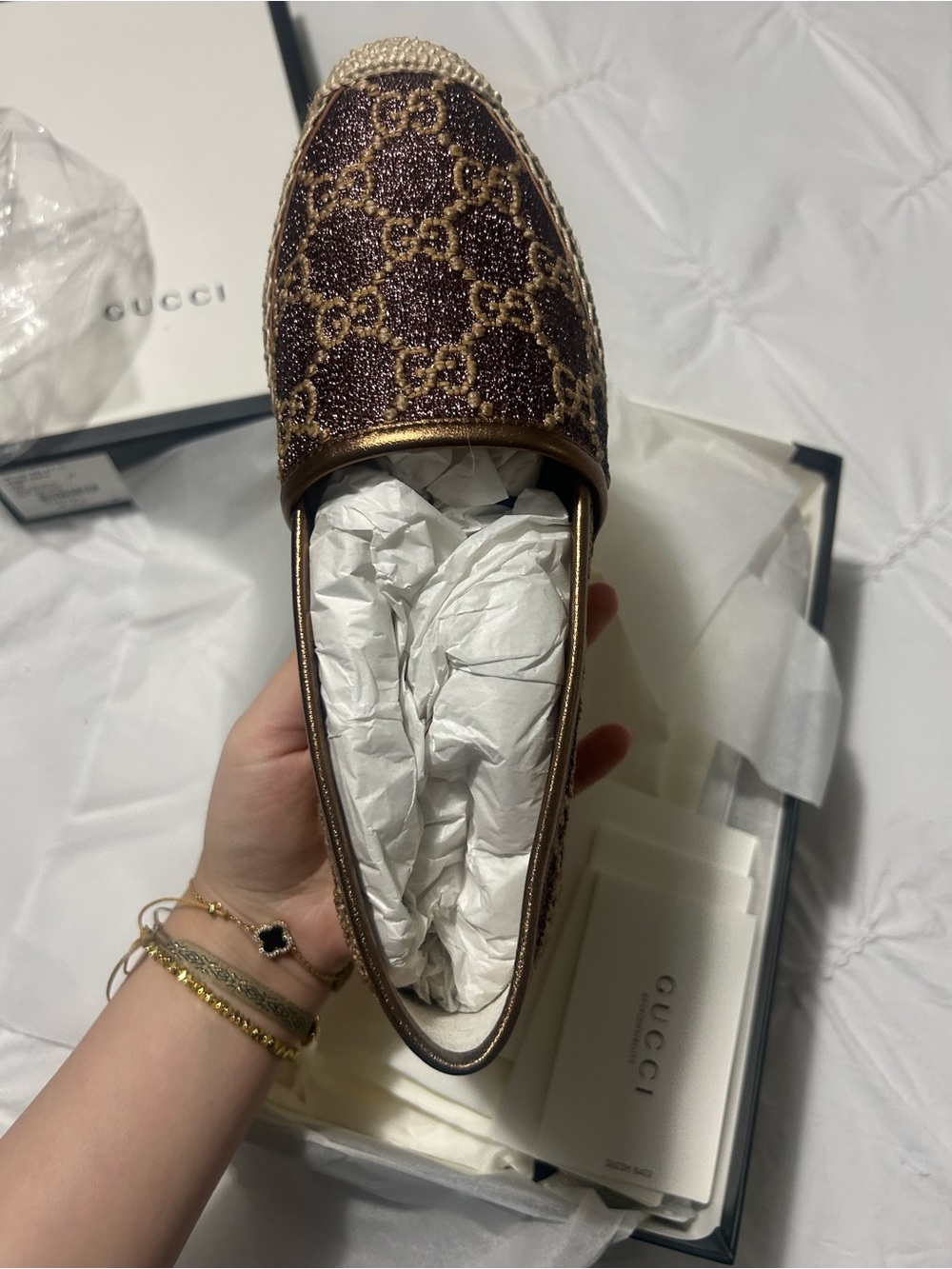 Gucci Metallic Brown GG Espadrille Loafer